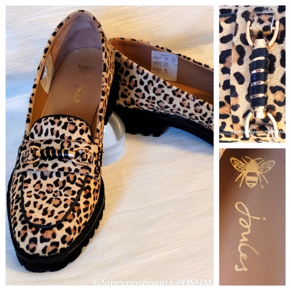 Joules Shoes - NEW! JOULES leather hair-on-hide chunky loafer& leather-lined gold center detail